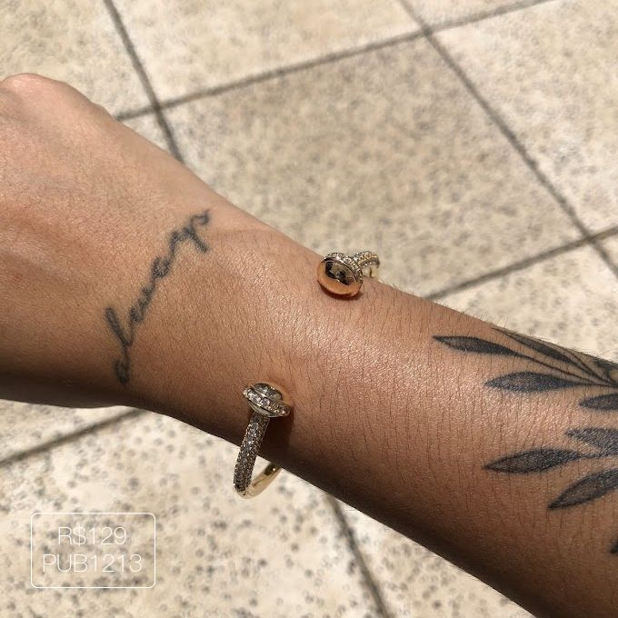 Bracelete Rígido Prego Duplo Cristal Dourado